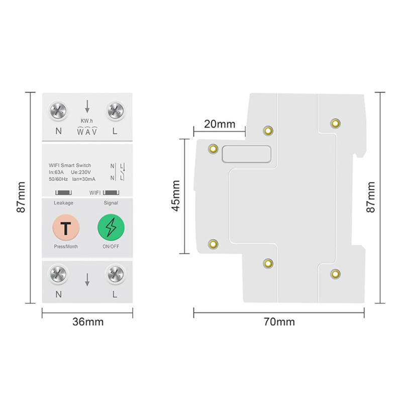 2P WiFi Smart RCBO Residual Current Circuit Breaker 